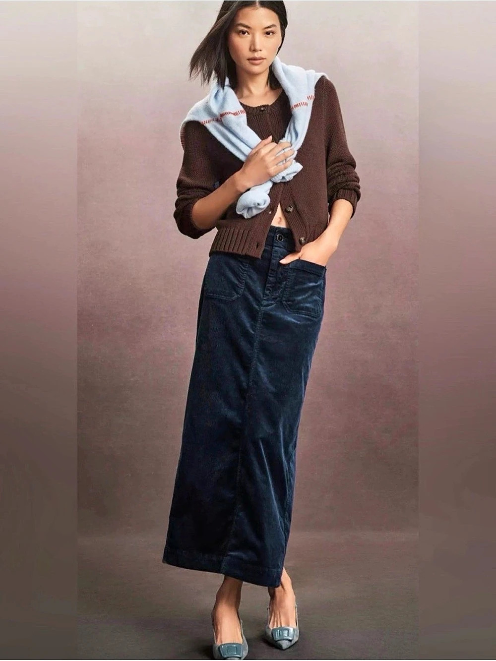 Maeve The Colette Corduroy Maxi Skirt in Blue XS